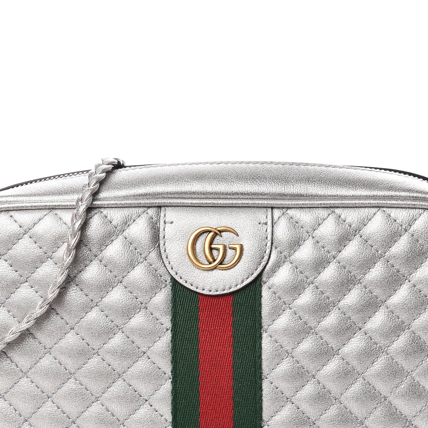 Gucci Laminated Nappa Web Trapuntata Small GG Shoulder Bag Argento 10 of 10