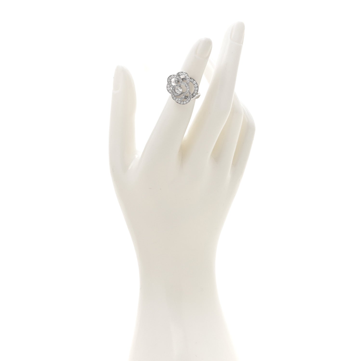 Chanel 18K White Gold Diamond Fil de Camelia Ring 47 4 2 of 6