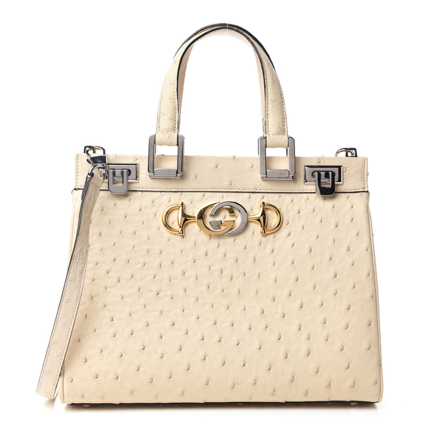 Ostrich Small Zumi Top Handle Bag Ivory