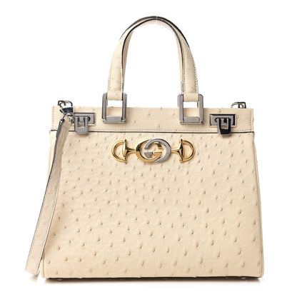 Gucci Ostrich Small Zumi Top Handle Bag Ivory 1 of 10
