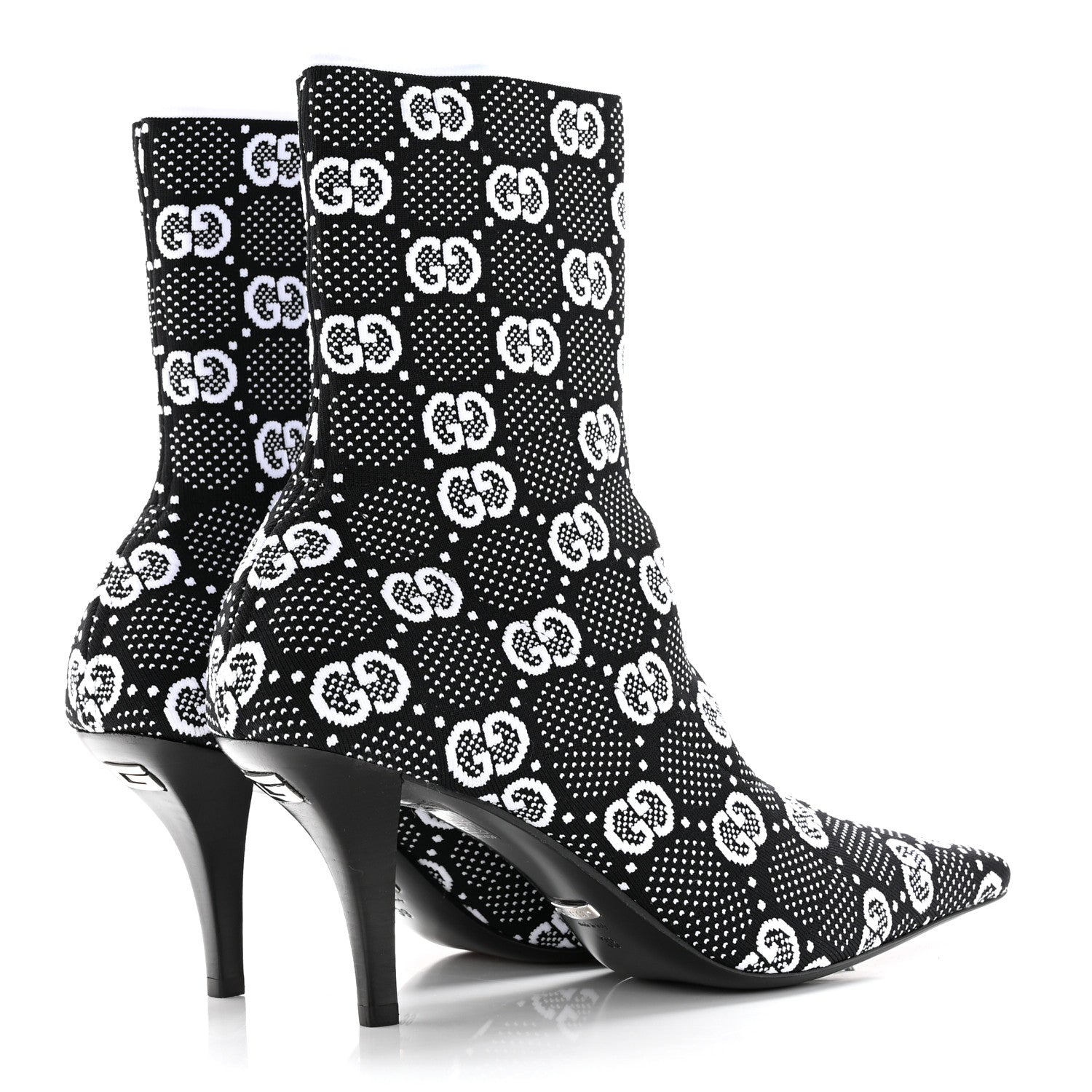Gucci Technical Jersey Knit GG Monogram Square G 75mm Ankle Boots 39 Black Great White 5 of 9