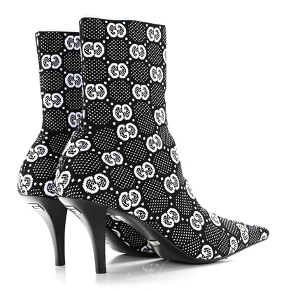 Gucci Technical Jersey Knit GG Monogram Square G 75mm Ankle Boots 39 Black Great White 5 of 9