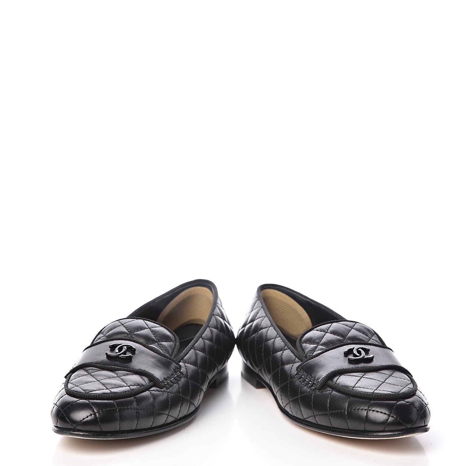 Chanel Lambskin Quilted CC Loafers 37.5 Black 6 of 15
