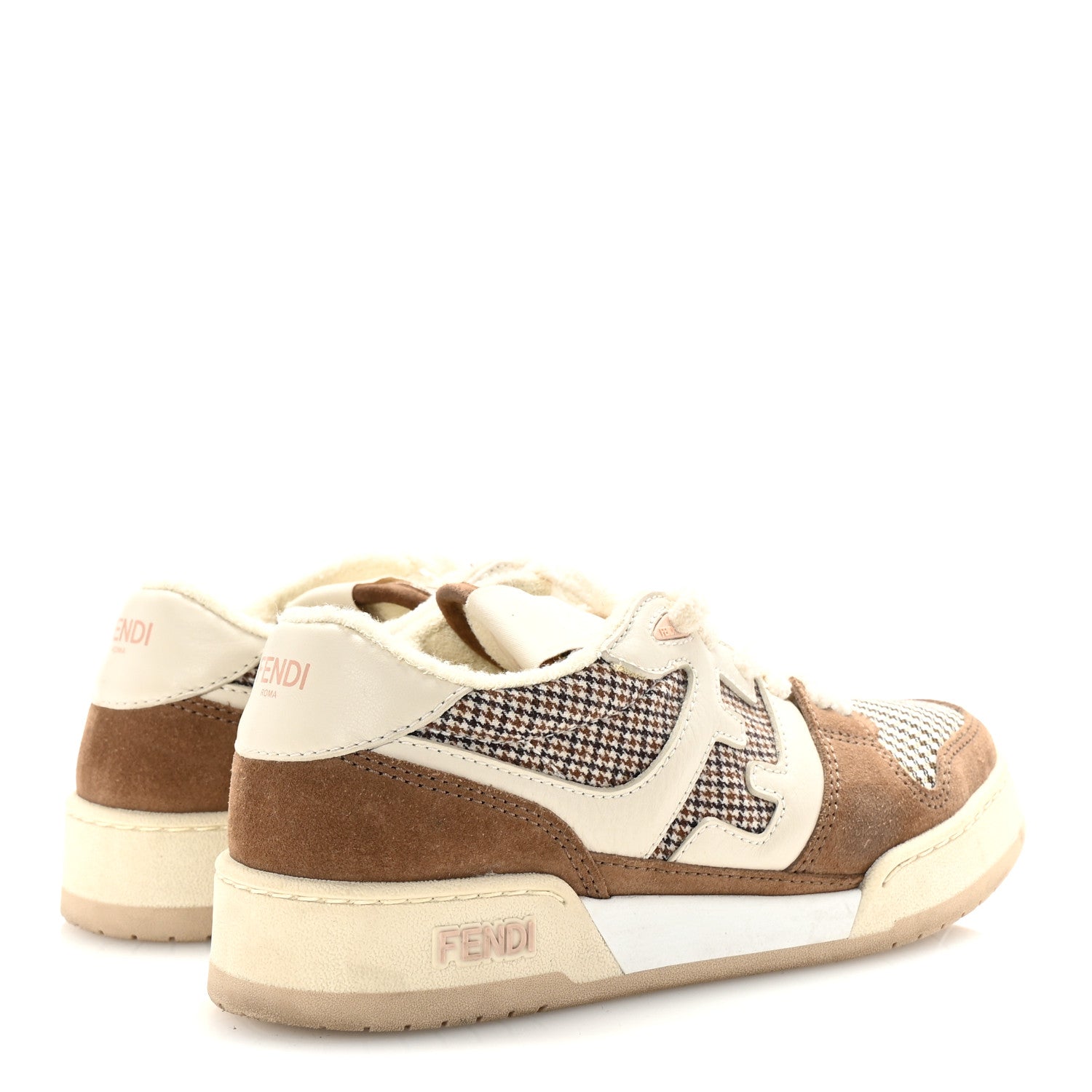 Fendi Calfskin Suede Houndstooth Fendi Match Low Top Sneakers 36 Cream Brown 5 of 10