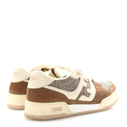 Fendi Calfskin Suede Houndstooth Fendi Match Low Top Sneakers 36 Cream Brown 5 of 10