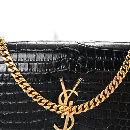Saint Laurent Calfskin Crocodile Embossed Cassandre Wallet On Chain WOC Black 8 of 10