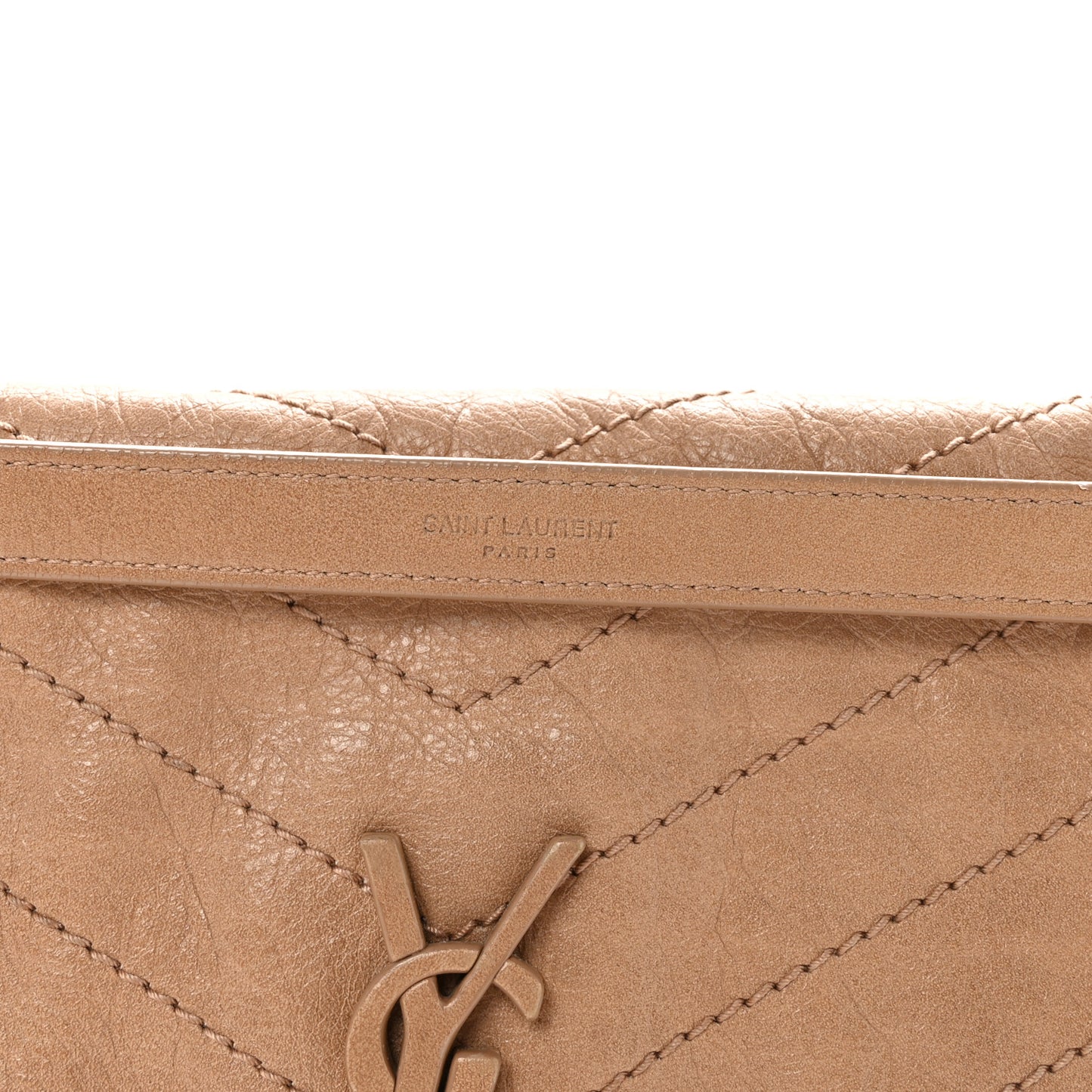 Crinkled Calfskin Matelasse Monogram Medium Niki Chain Satchel Light Taupe