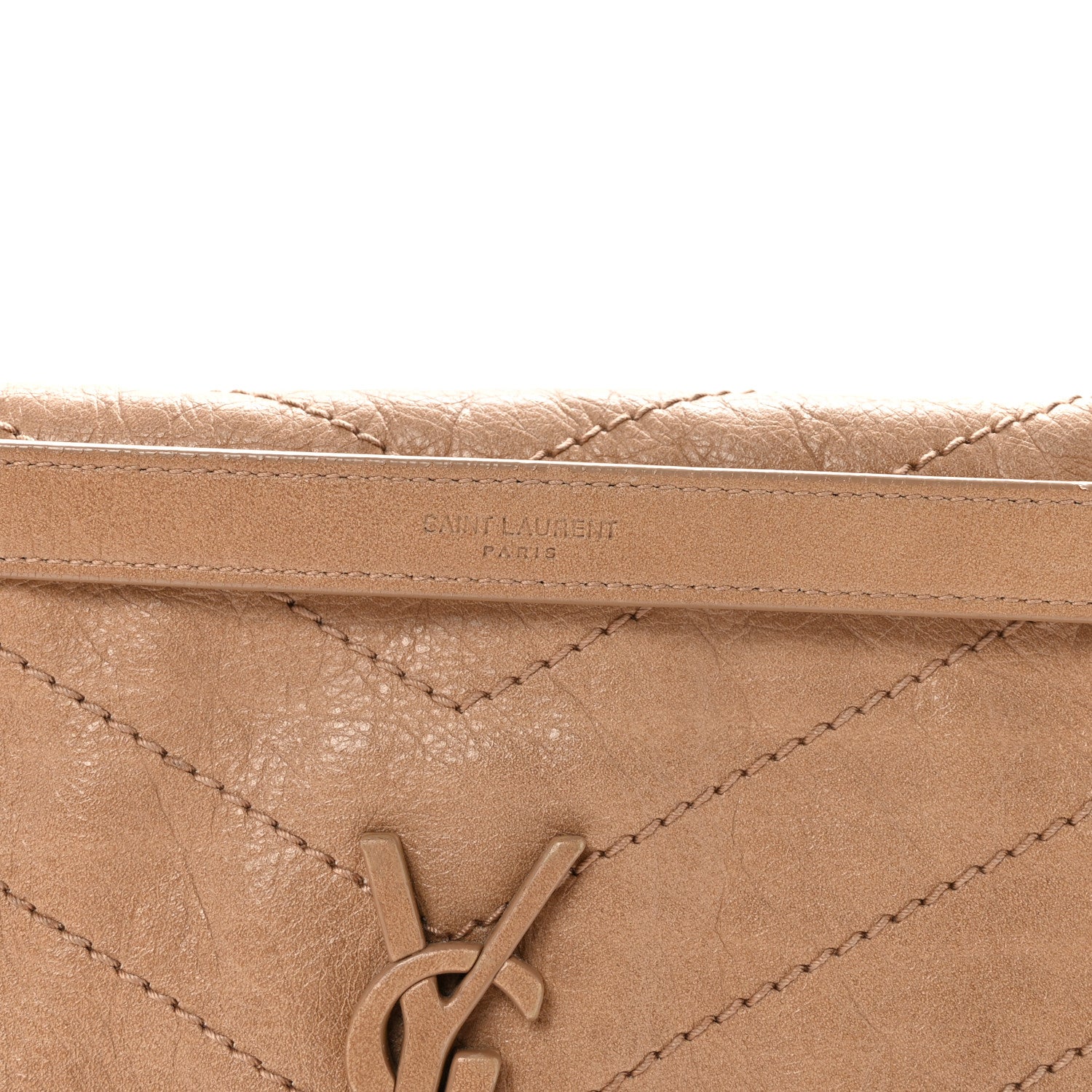 Saint Laurent Crinkled Calfskin Matelasse Monogram Medium Niki Chain Satchel Light Taupe 7 of 9