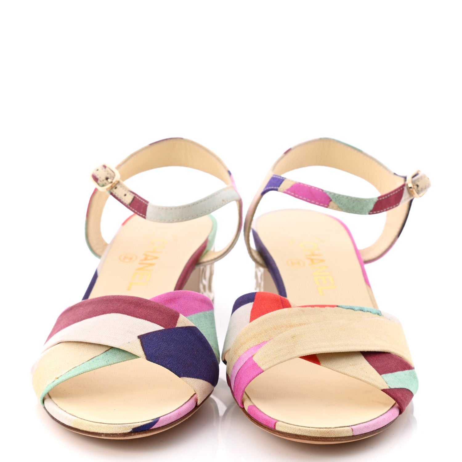 Chanel Fabric Camellia Embossed Sandals 38.5 Multicolor 2 of 10