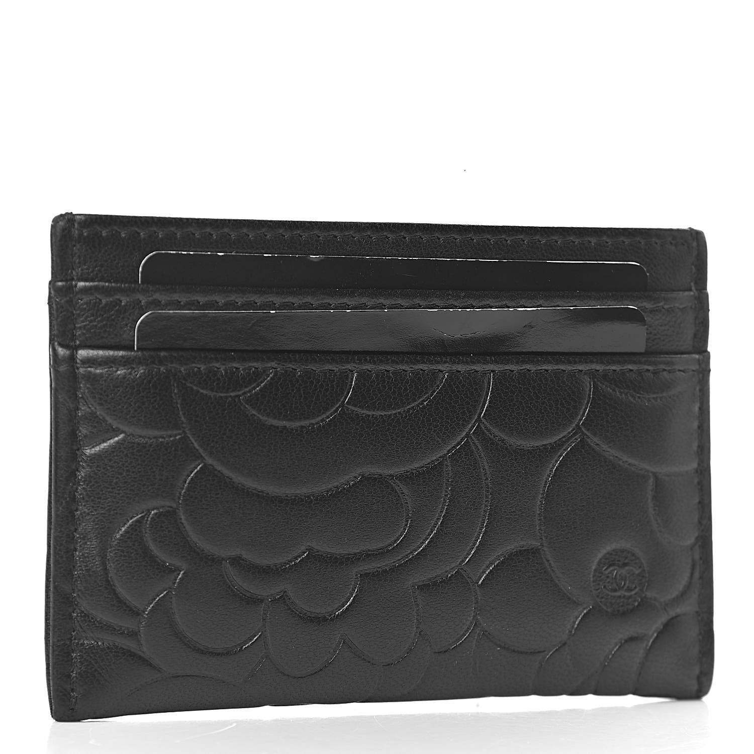 Chanel Lambskin Camellia Embossed Card Holder Black 3 of 9
