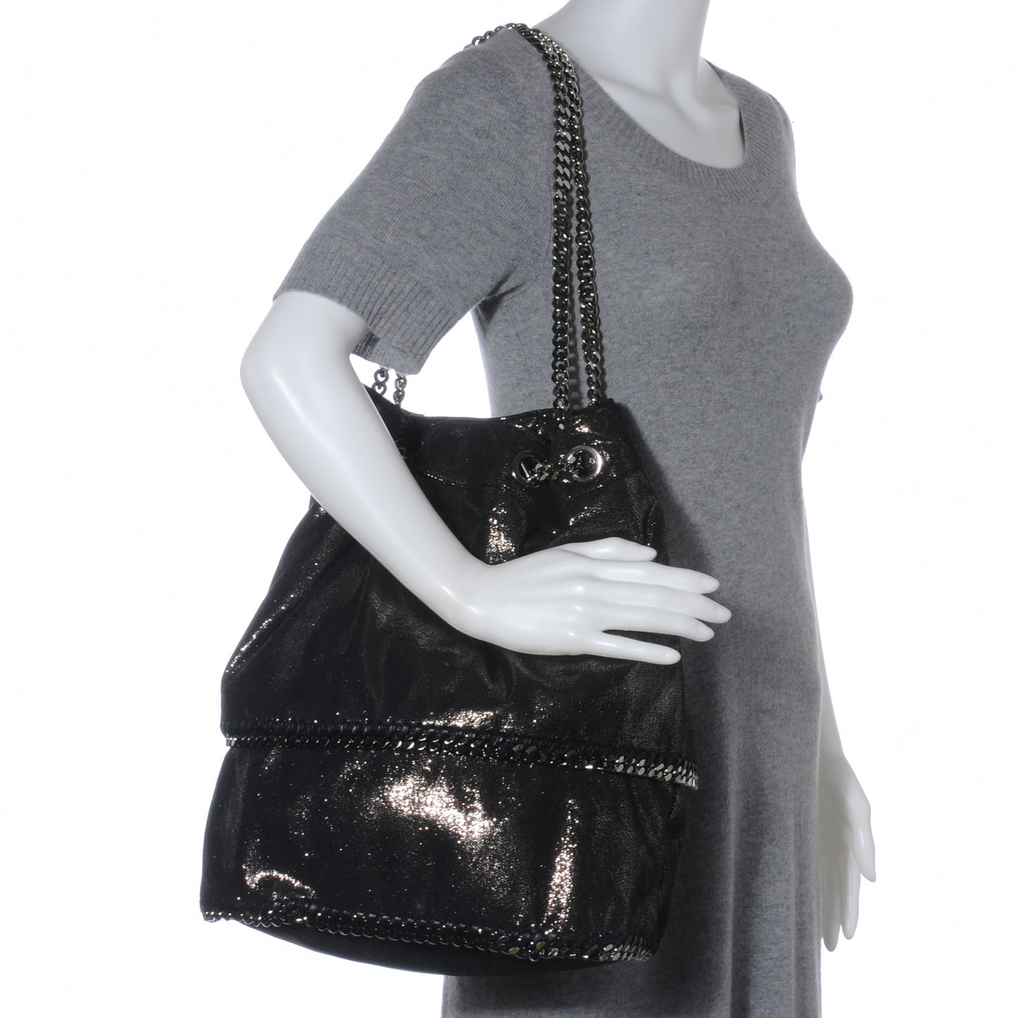 Faux Leather Large Falabella Bucket Bag Ruthenium
