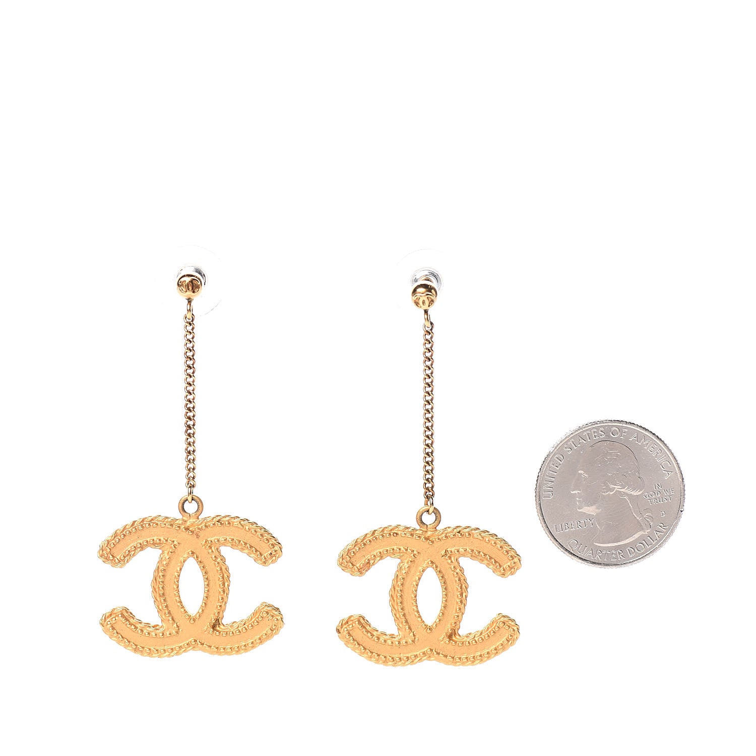 Chanel CC Drop Earrings Matte Gold 2 of 9