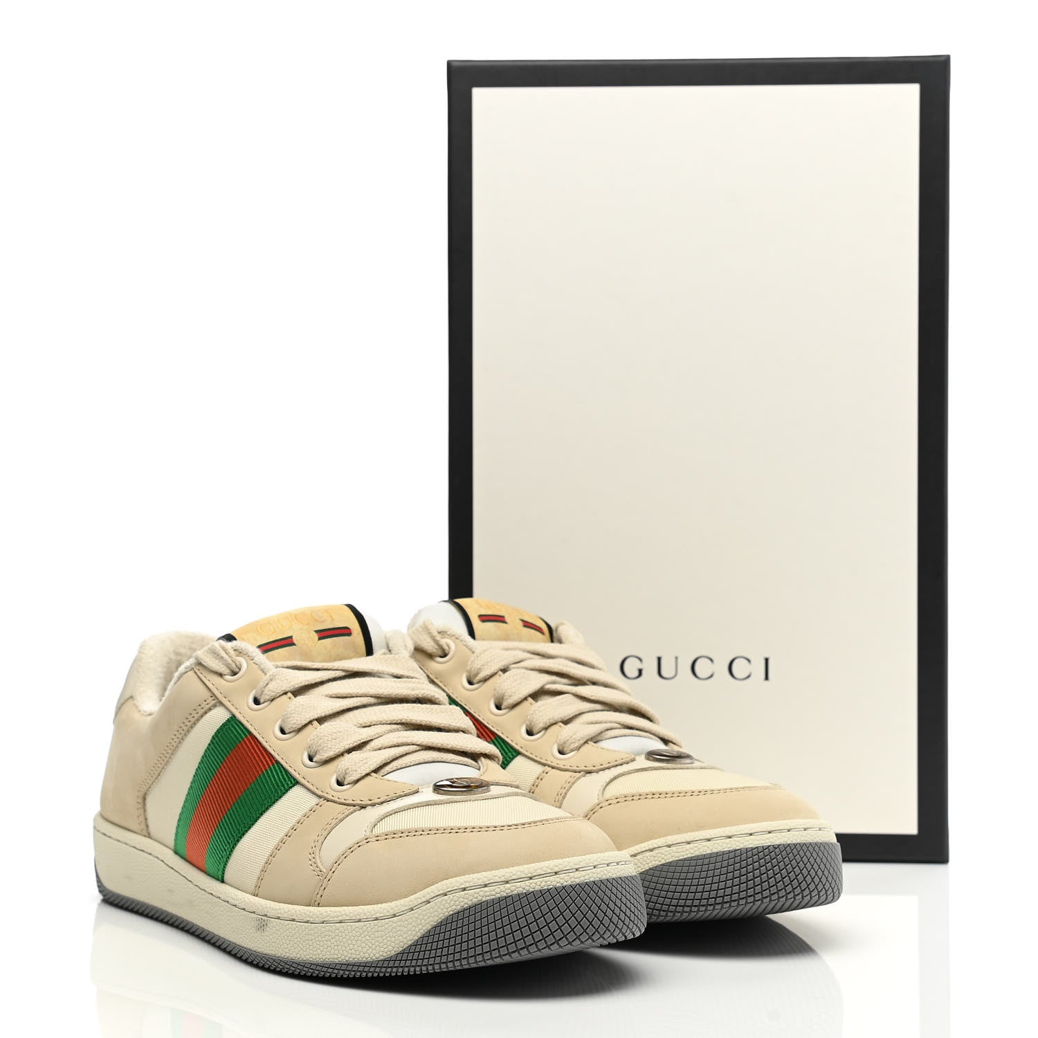 Gucci Nylon Nubuck Web Womens Screener Sneakers 37.5 Mystic White Dusty Milk 12 of 12