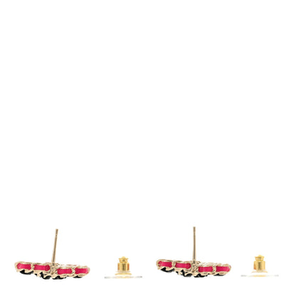 Chanel Lambskin CC Chain Earrings Black Gold Pink 3 of 4