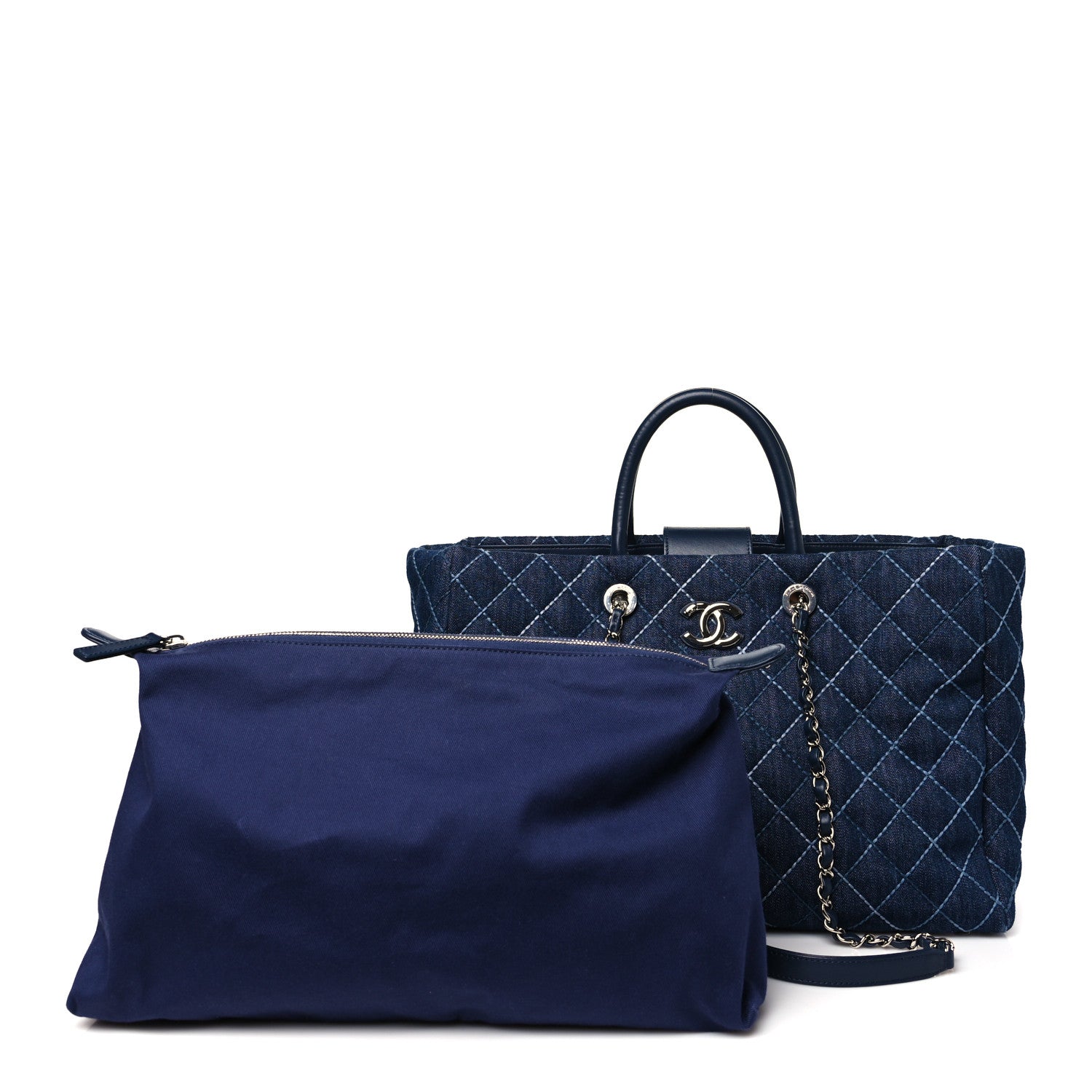 Chanel Denim Quilted Medium Coco Handle Shopping Tote Blue 3 of 12