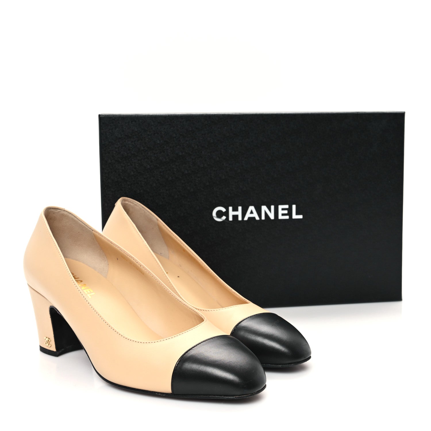 Chanel Lambskin Cap Toe CC Uniform Pumps 41 Beige Black 10 of 10