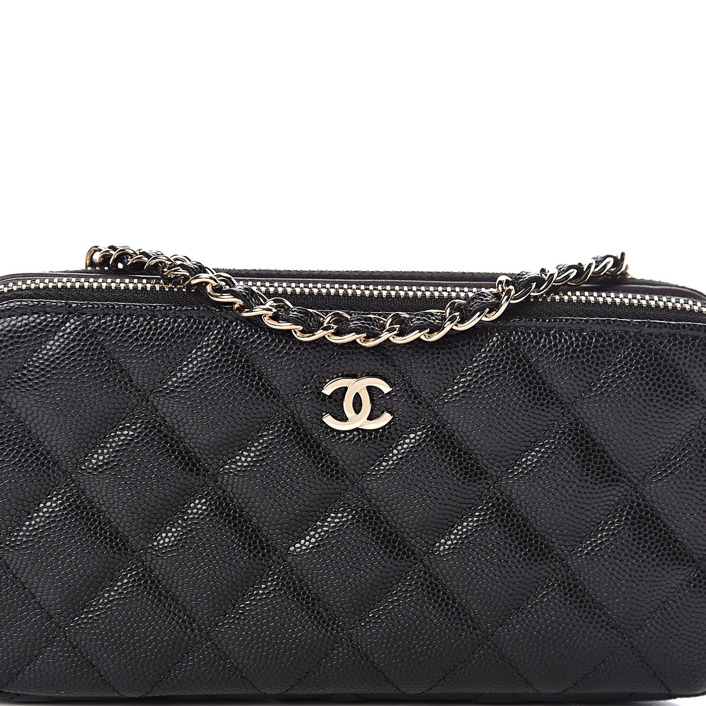 Caviar Quilted Small Clutch With Chain Black