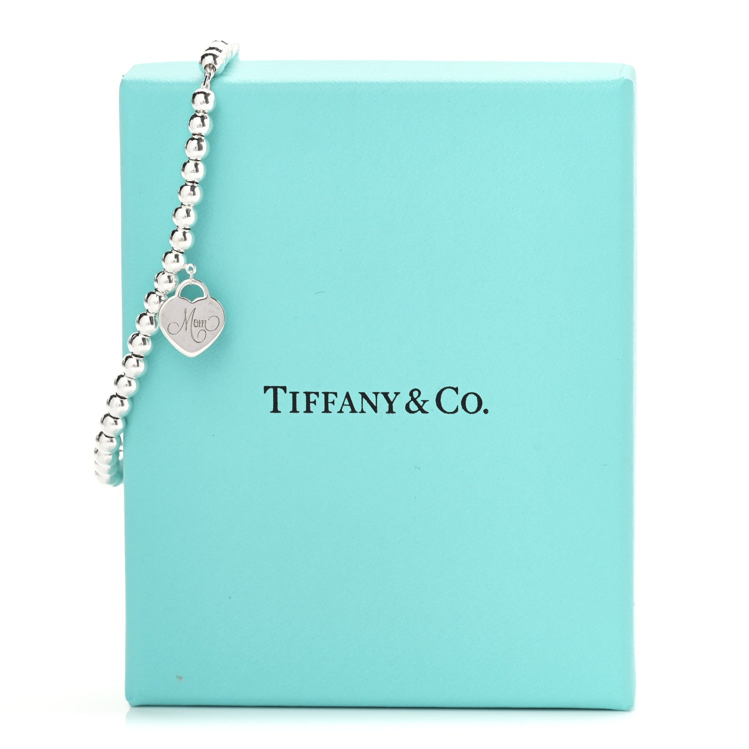 Tiffany Sterling Silver 4mm Mom Heart Tag Bead Bracelet 6 of 6