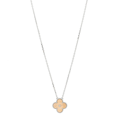 Van Cleef & Arpels 18K White Rose Gold Diamond Guilloche Vintage Alhambra Pendant Necklace 1 of 6