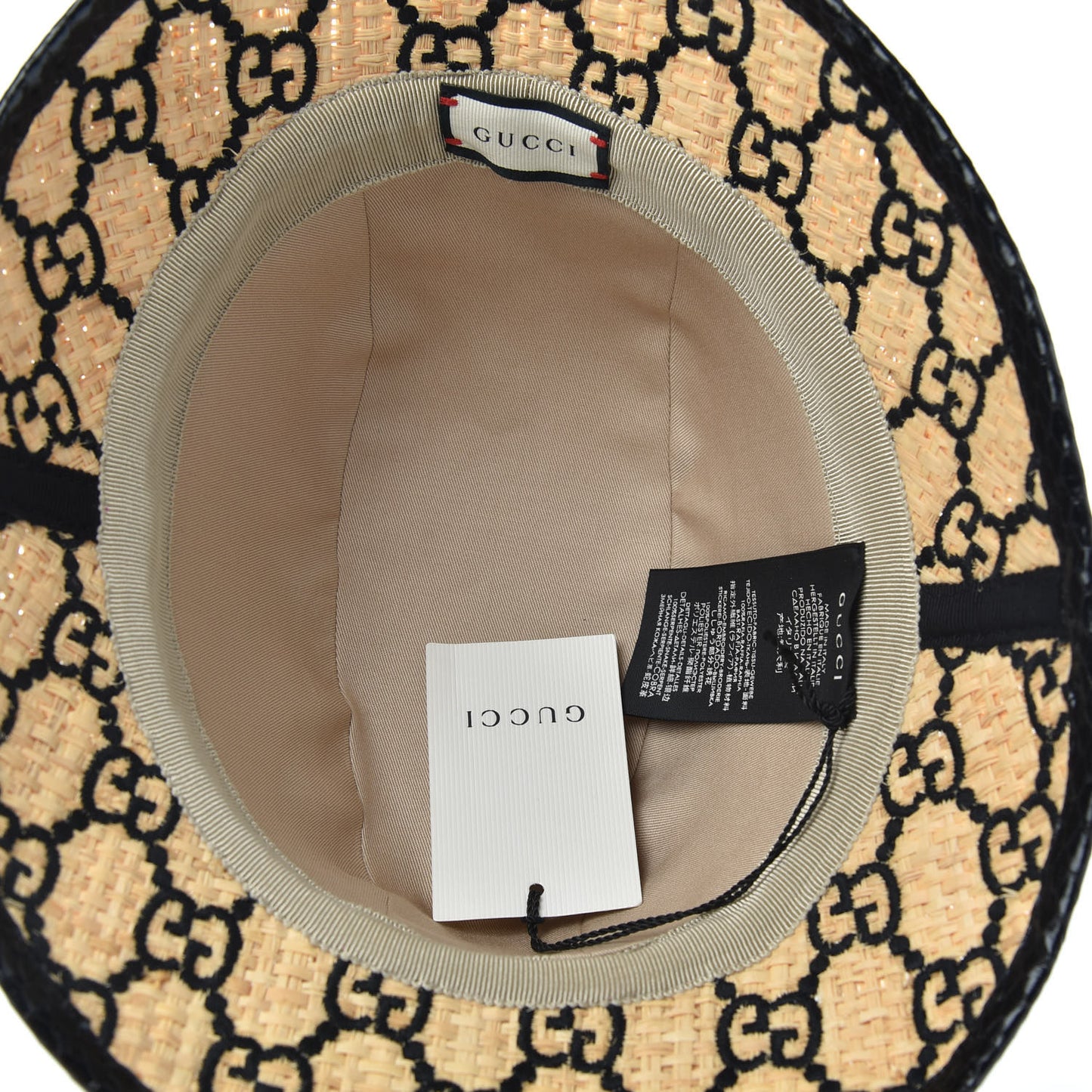Raffia Elaphe GG Monogram Embroidered Fedora Hat S Ivory Black