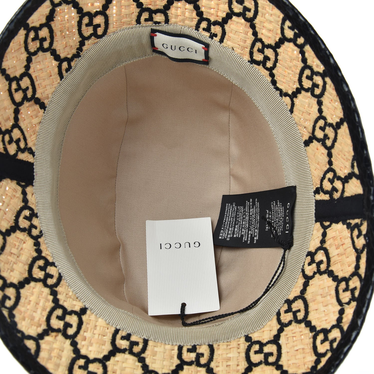 Gucci Raffia Elaphe GG Monogram Embroidered Fedora Hat S Ivory Black 5 of 7