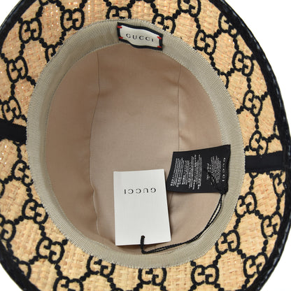 Gucci Raffia Elaphe GG Monogram Embroidered Fedora Hat S Ivory Black 5 of 7