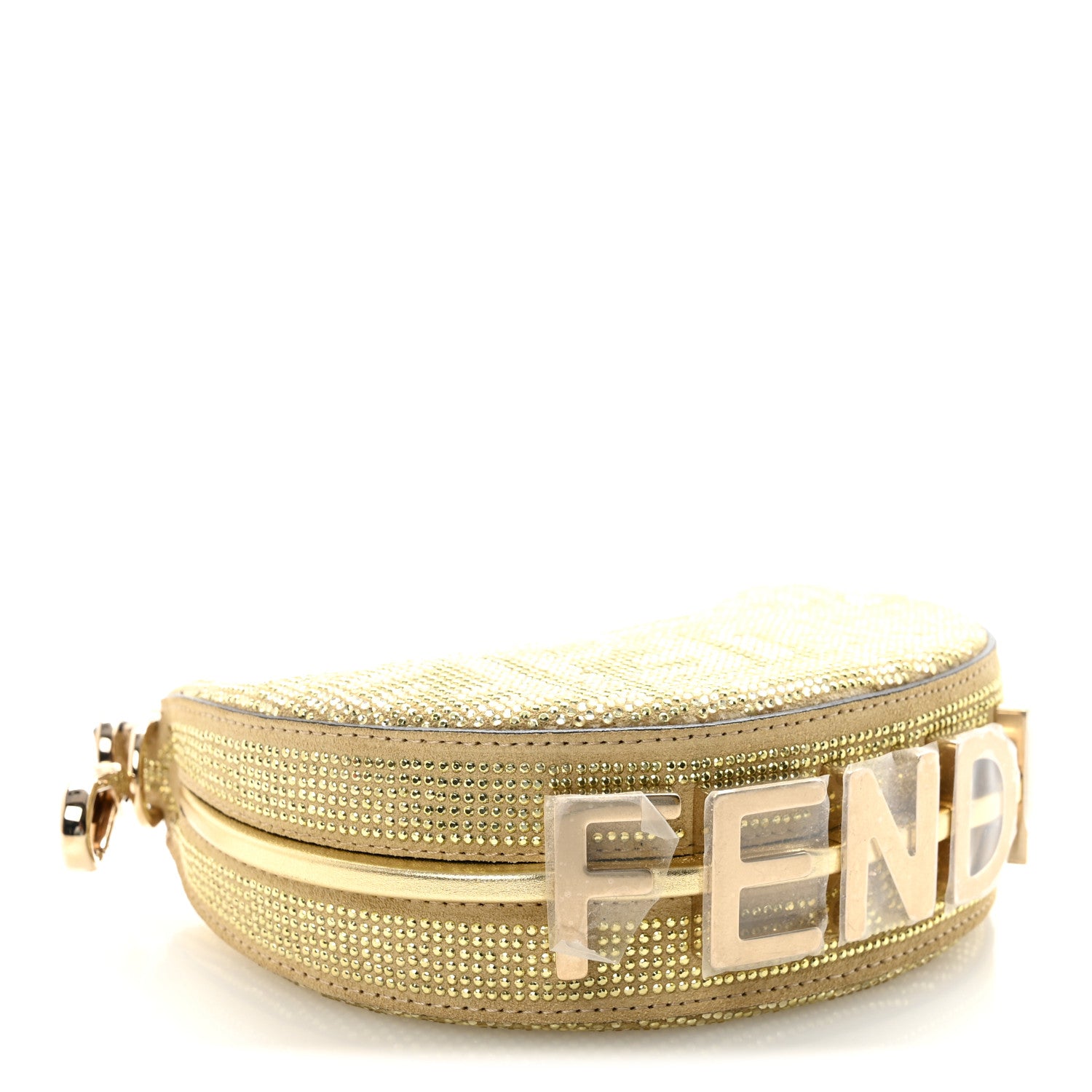 Fendi ゴールド パーティーバッグ Fendi Crystal Vitello Laminato Suede FF Nano Fendigraphy Hobo