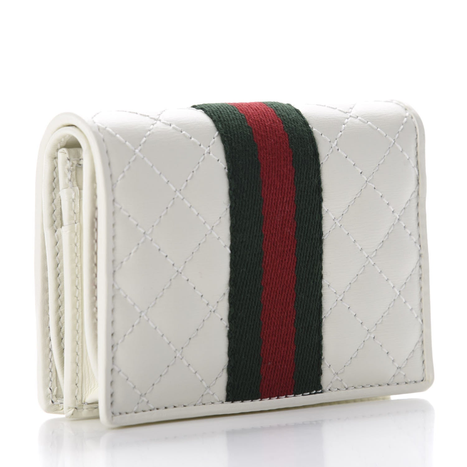 Gucci Calfskin Web Trapuntata GG Card Case Wallet Off White 3 of 8