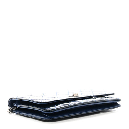 Chanel Patent Calfskin Quilted Reissue Wallet On Chain WOC Dark Navy Blue 4 of 13