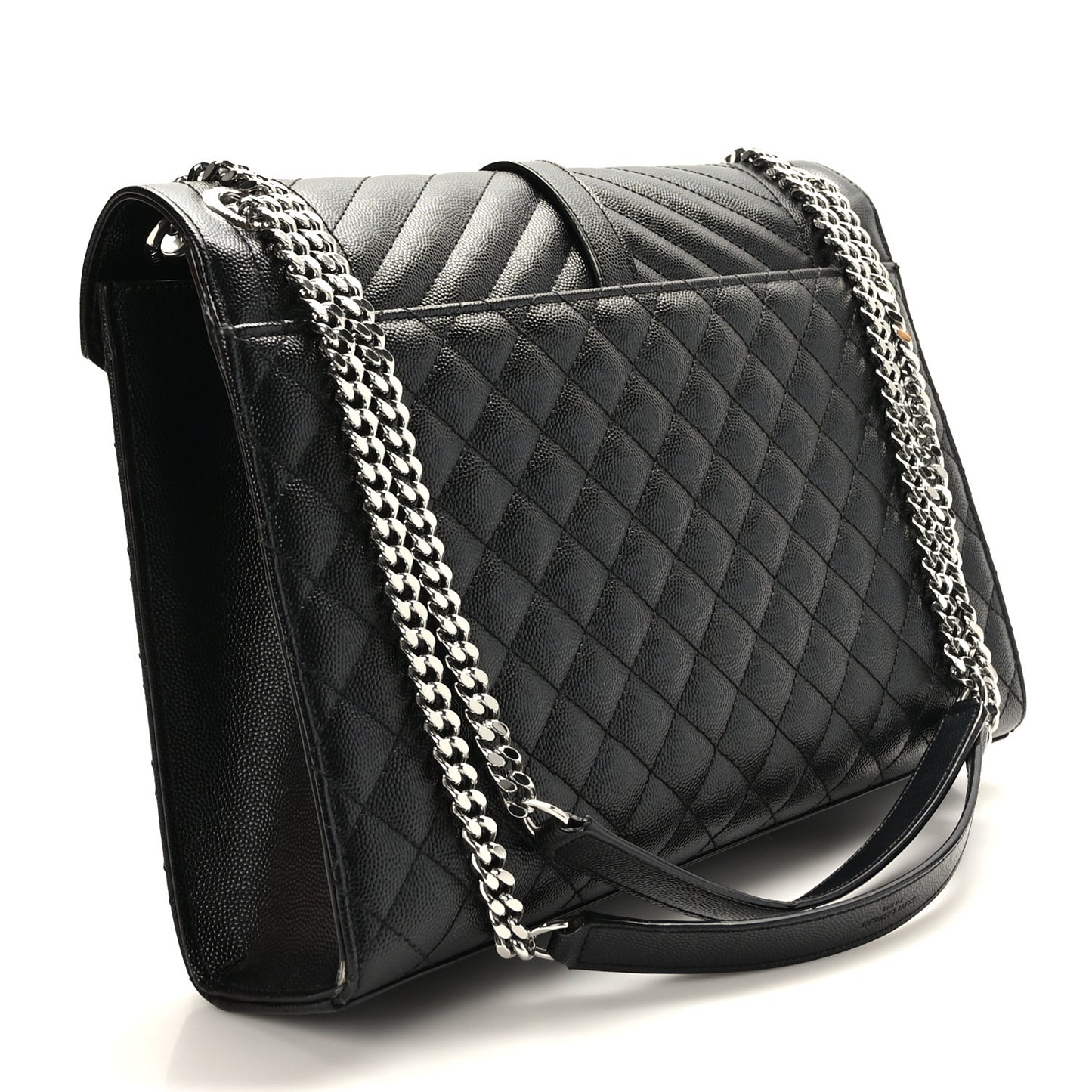 Grain De Poudre Textured Mixed Matelasse Large Triquilt Monogram Satchel Black