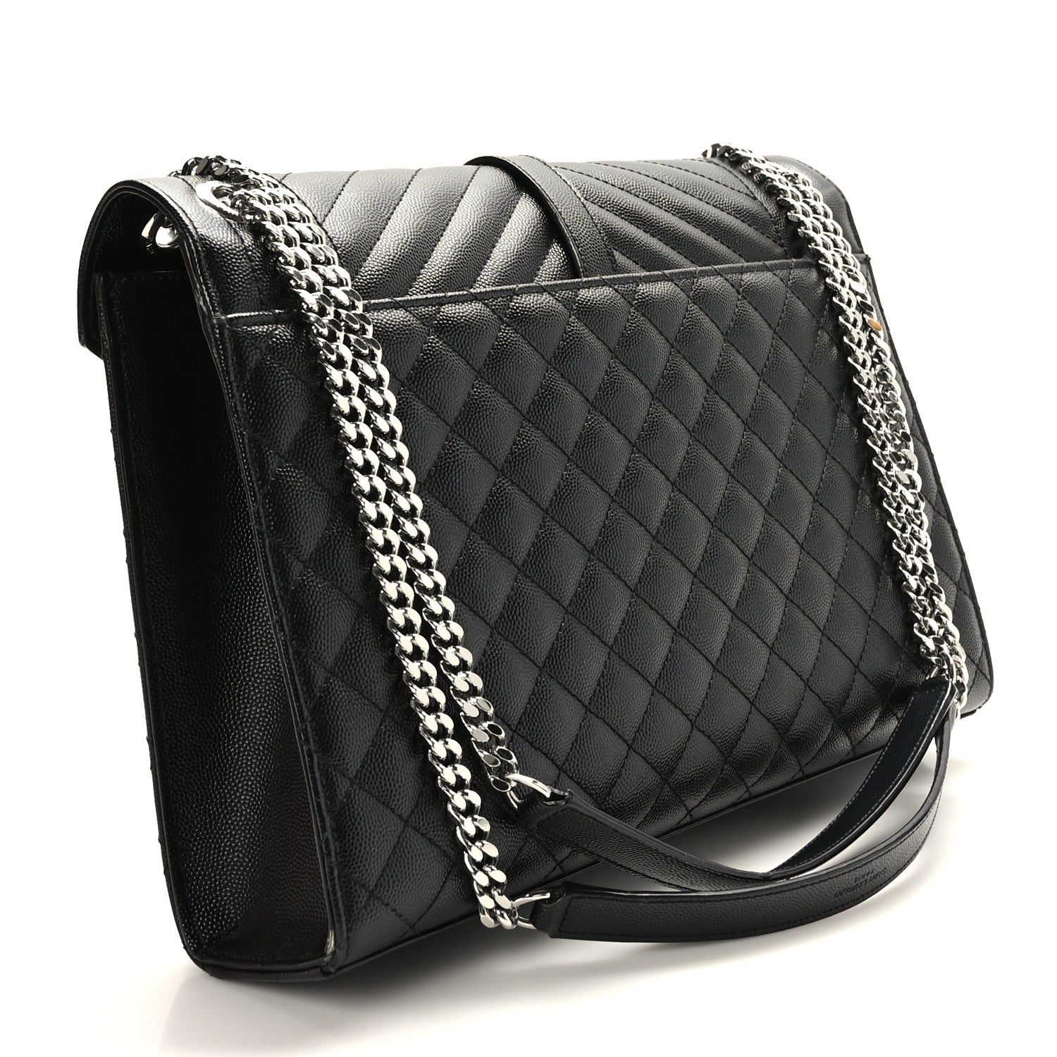 Saint Laurent Grain De Poudre Textured Mixed Matelasse Large Triquilt Monogram Satchel Black 3 of 8