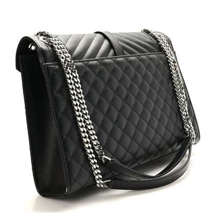 Saint Laurent Grain De Poudre Textured Mixed Matelasse Large Triquilt Monogram Satchel Black 3 of 8