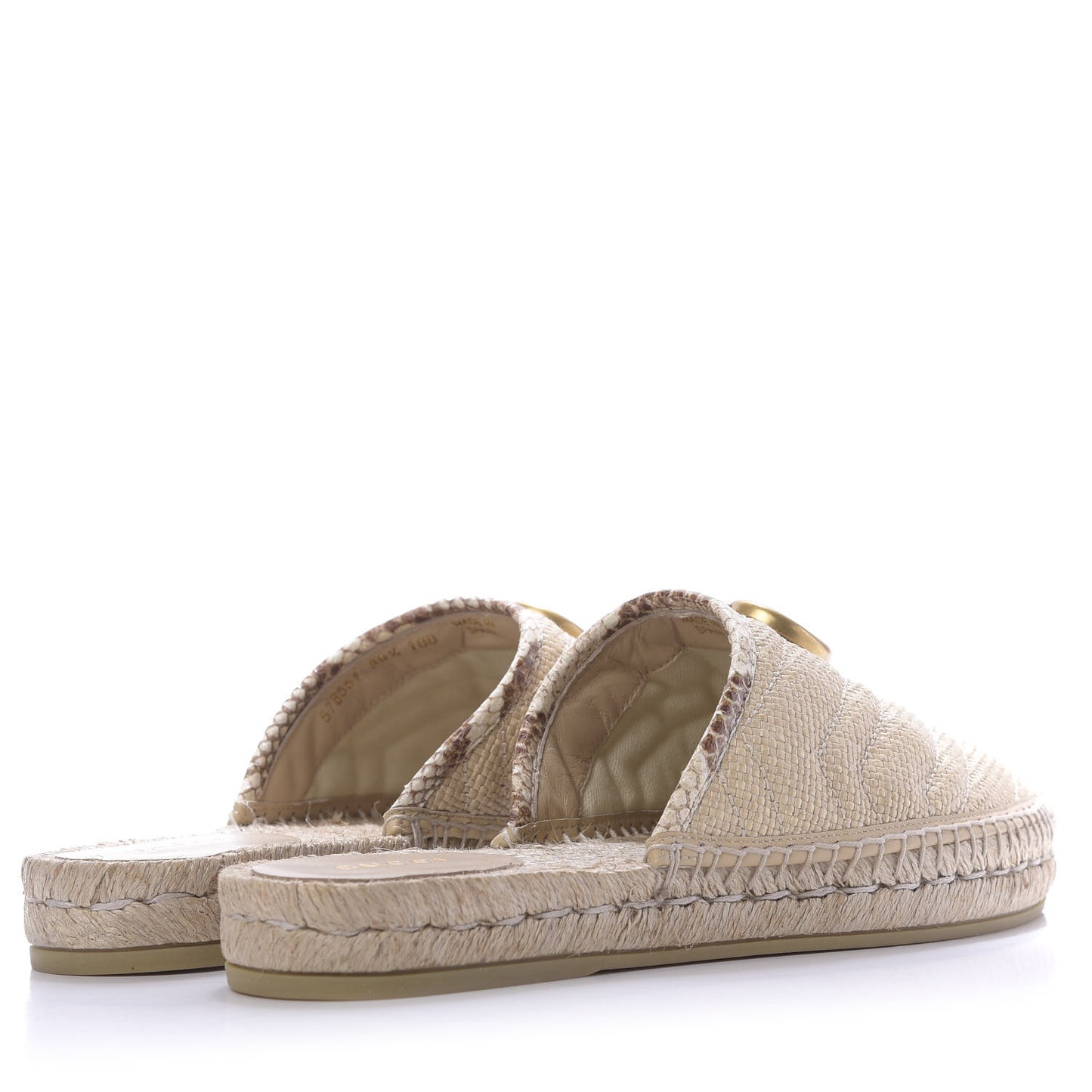 Straw Elaphe Matelasse GG Marmont Espadrille Slippers 39.5 Natural Cream Brown
