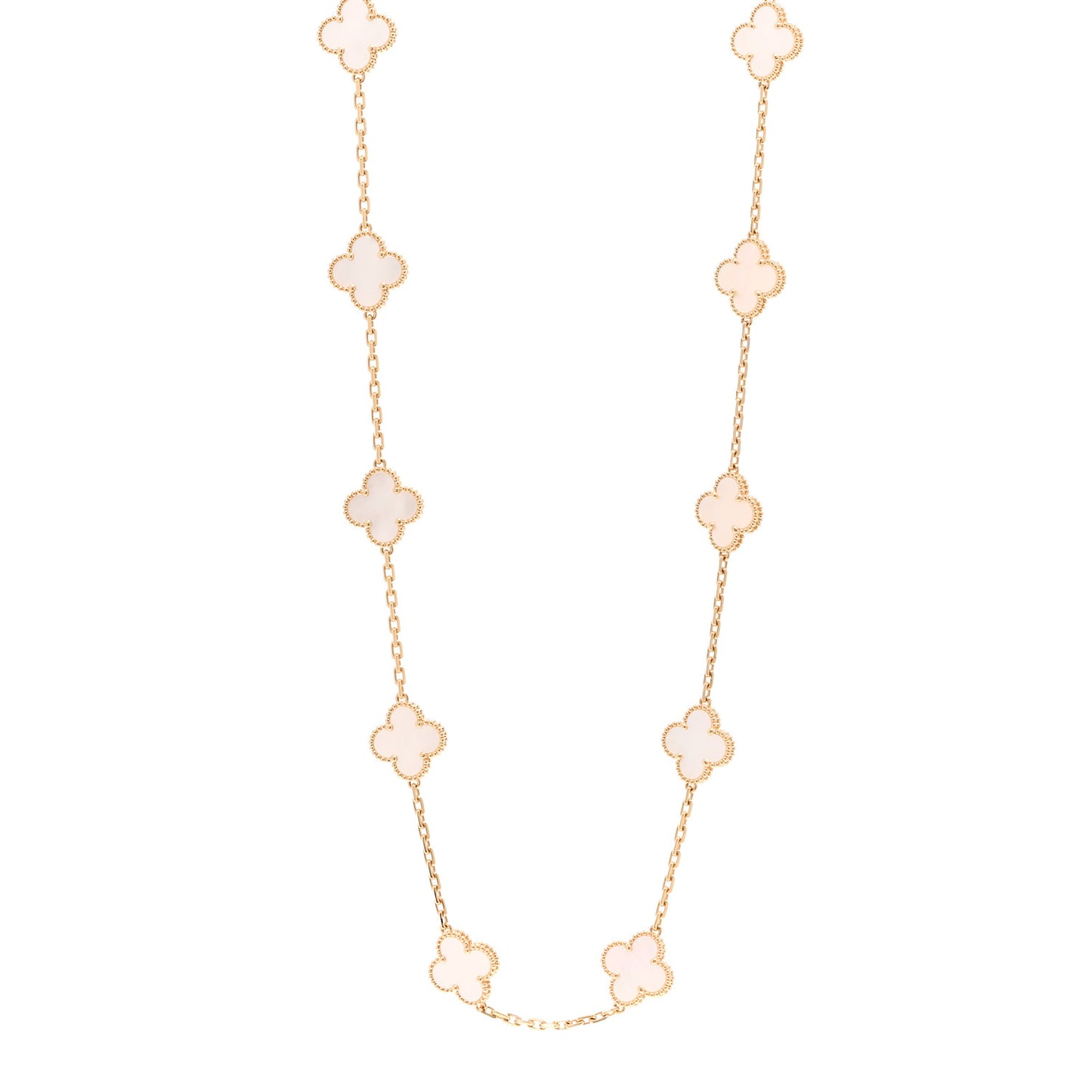 18K Yellow Gold Mother of Pearl 20 Motifs Vintage Alhambra Necklace