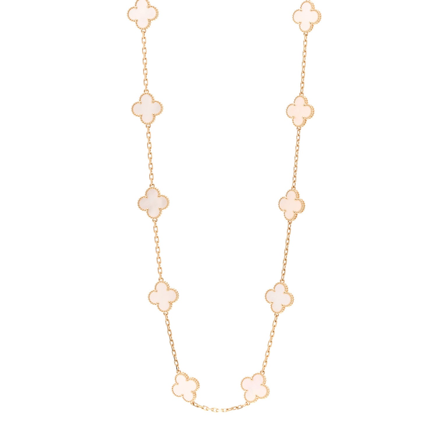 Van Cleef & Arpels 18K Yellow Gold Mother of Pearl 20 Motifs Vintage Alhambra Necklace 1 of 5