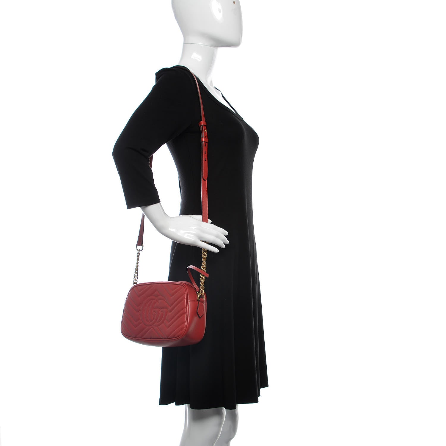 Gucci Calfskin Matelasse Small GG Marmont Chain Shoulder Bag Hibiscus Red 2 of 9