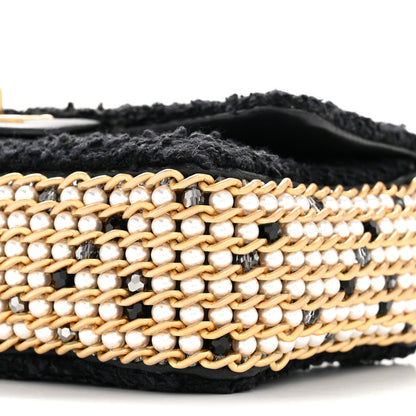 Chanel Tweed Quilted Mini Side Pearl Flap Bag Black 26 of 37