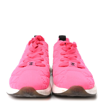 Chanel Mixed Fibers Quilted Womens CC Sneakers 37.5 Bright Pink 3 of 8