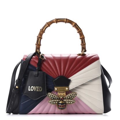 Gucci Calfskin Bamboo Trapuntata Queen Margaret Top Handle Bag Blue Agata Hibiscus Red Mystic White Sugar Pink 1 of 11