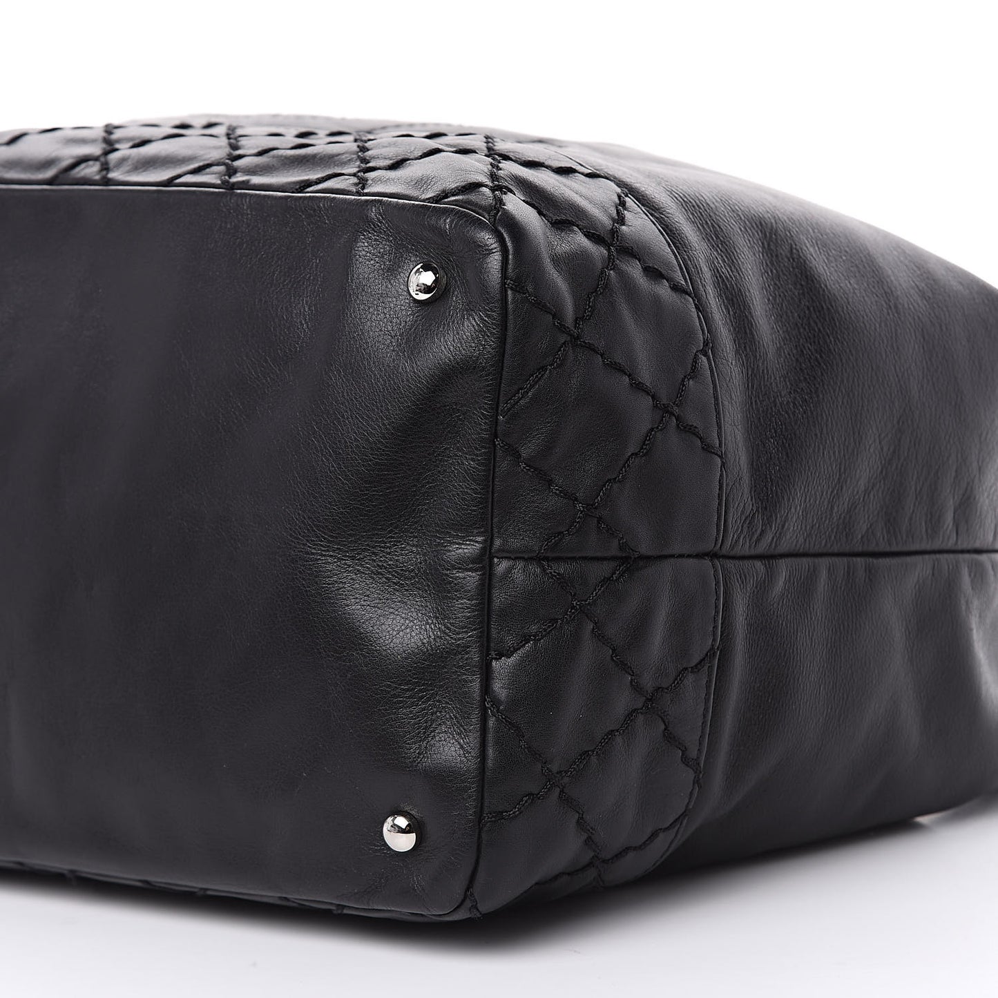 Calfskin Drawstring CC Bucket Bag Black
