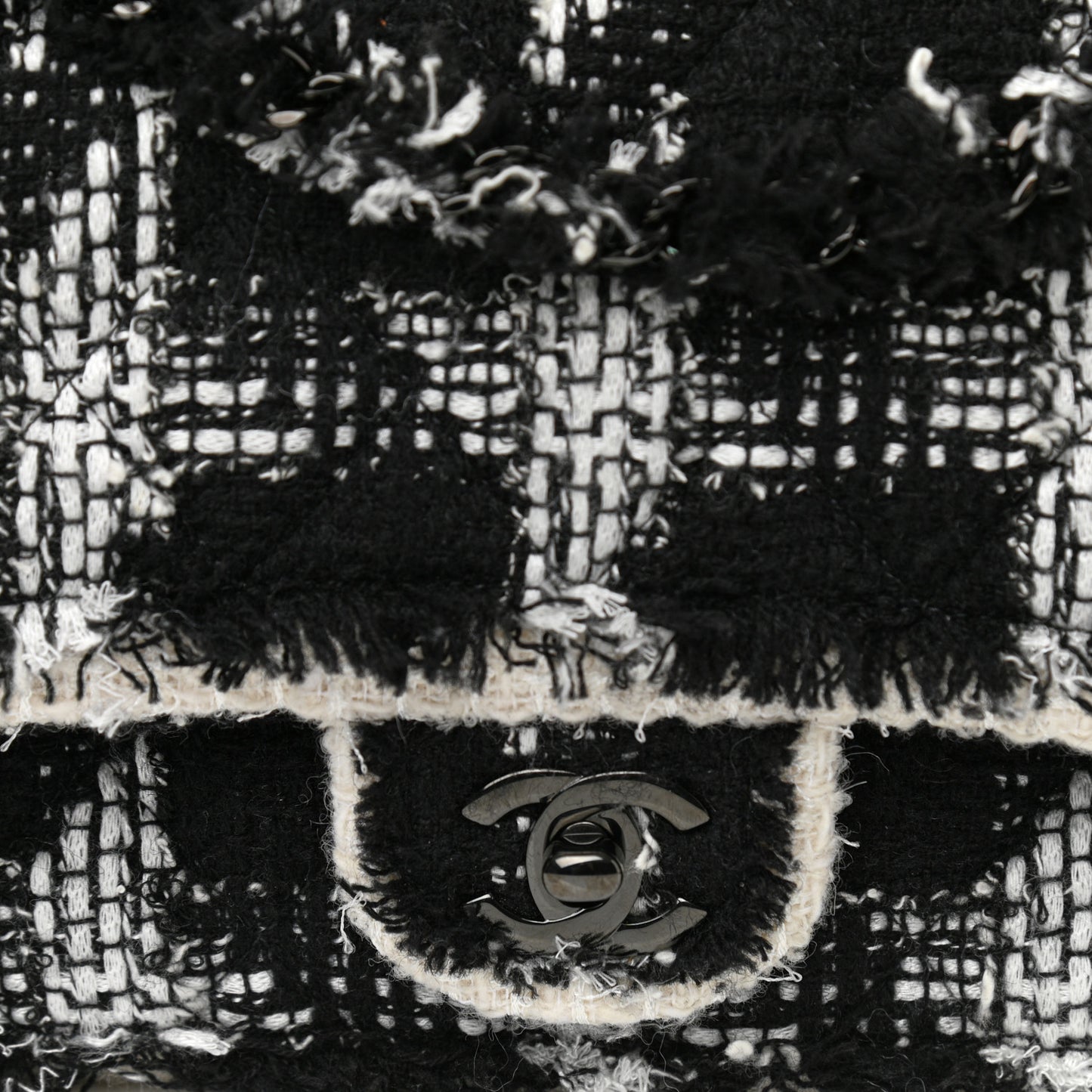 Tweed Quilted Tartan Medium Double Flap Black White