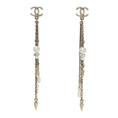 Chanel Chain Pearl CC Drop Earrings Light Gold 1 of 5