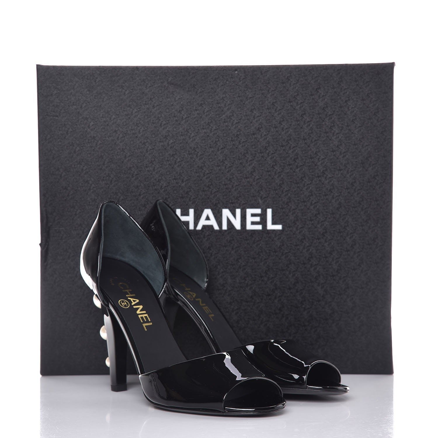 Chanel Patent Pearl Peep Toe d'Orsay Pumps 39 Black 10 of 10