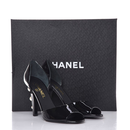 Chanel Patent Pearl Peep Toe d'Orsay Pumps 39 Black 10 of 10