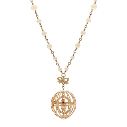 Chanel Metal Pearl Crystal Bird Cage Necklace Gold 1 of 4