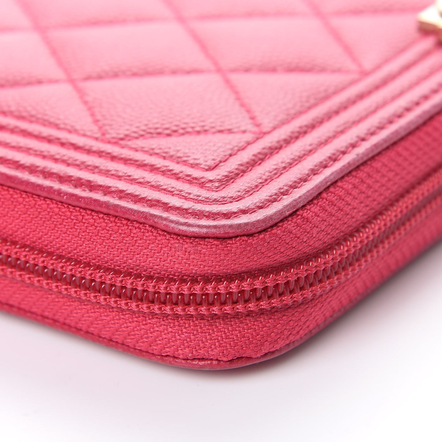 Caviar Quilted Large Boy Zip Around Wallet Fuchsia