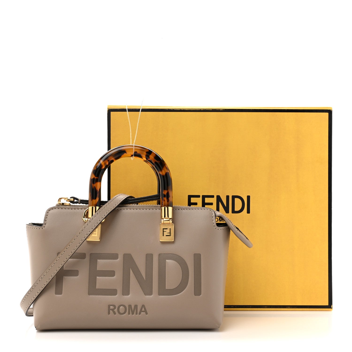 Fendi Vitello King Plexiglass Logo Embossed Mini By The Way Top Handle Boston Bag Tortora 12 of 12