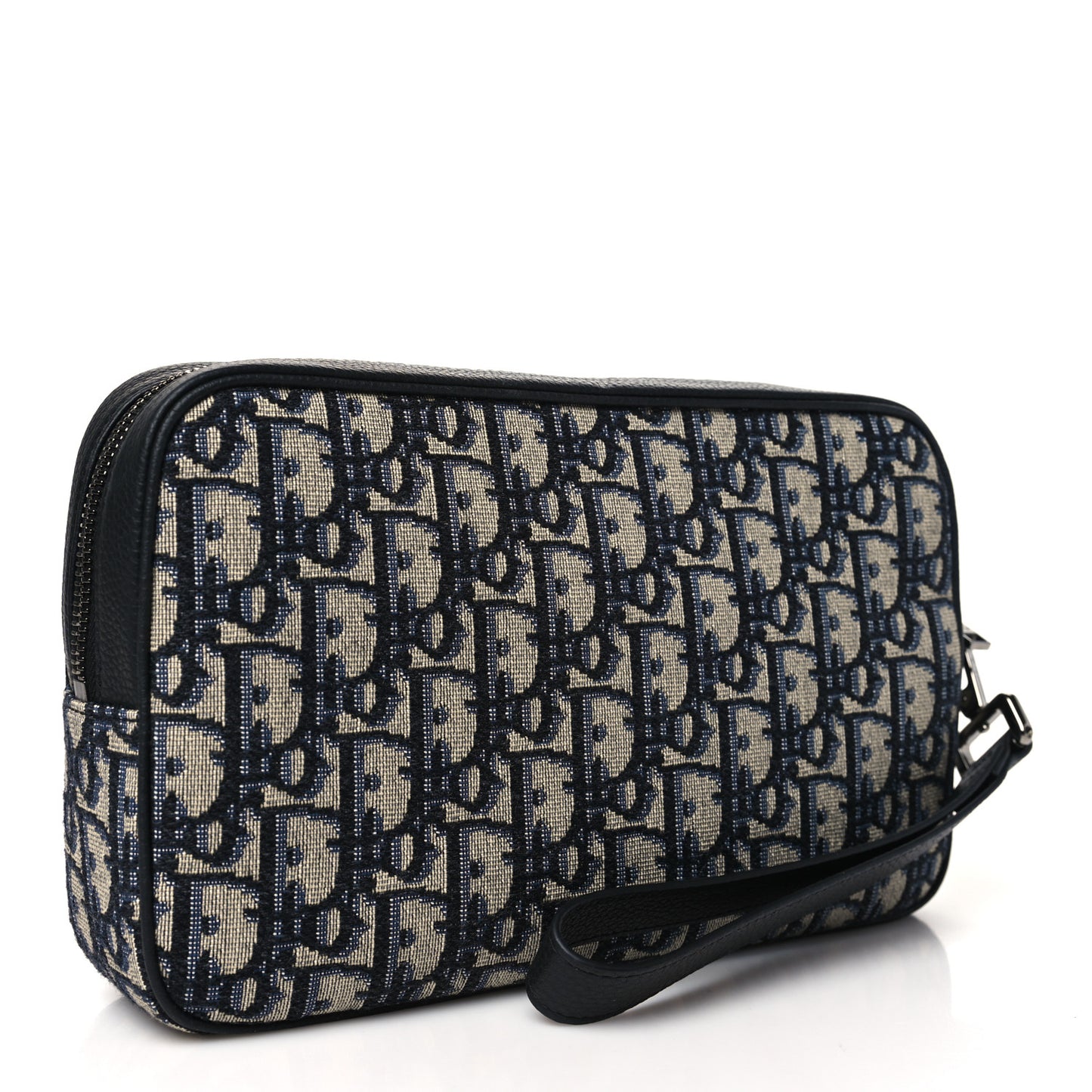 Oblique Jacquard Grained Calfskin Toiletry Pouch Blue Black