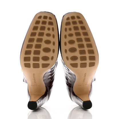 Bottega Veneta Glossy Calfskin Crocodile Embossed Mostra Mary Jane 90 MM Pumps 40 Merlot 5 of 10