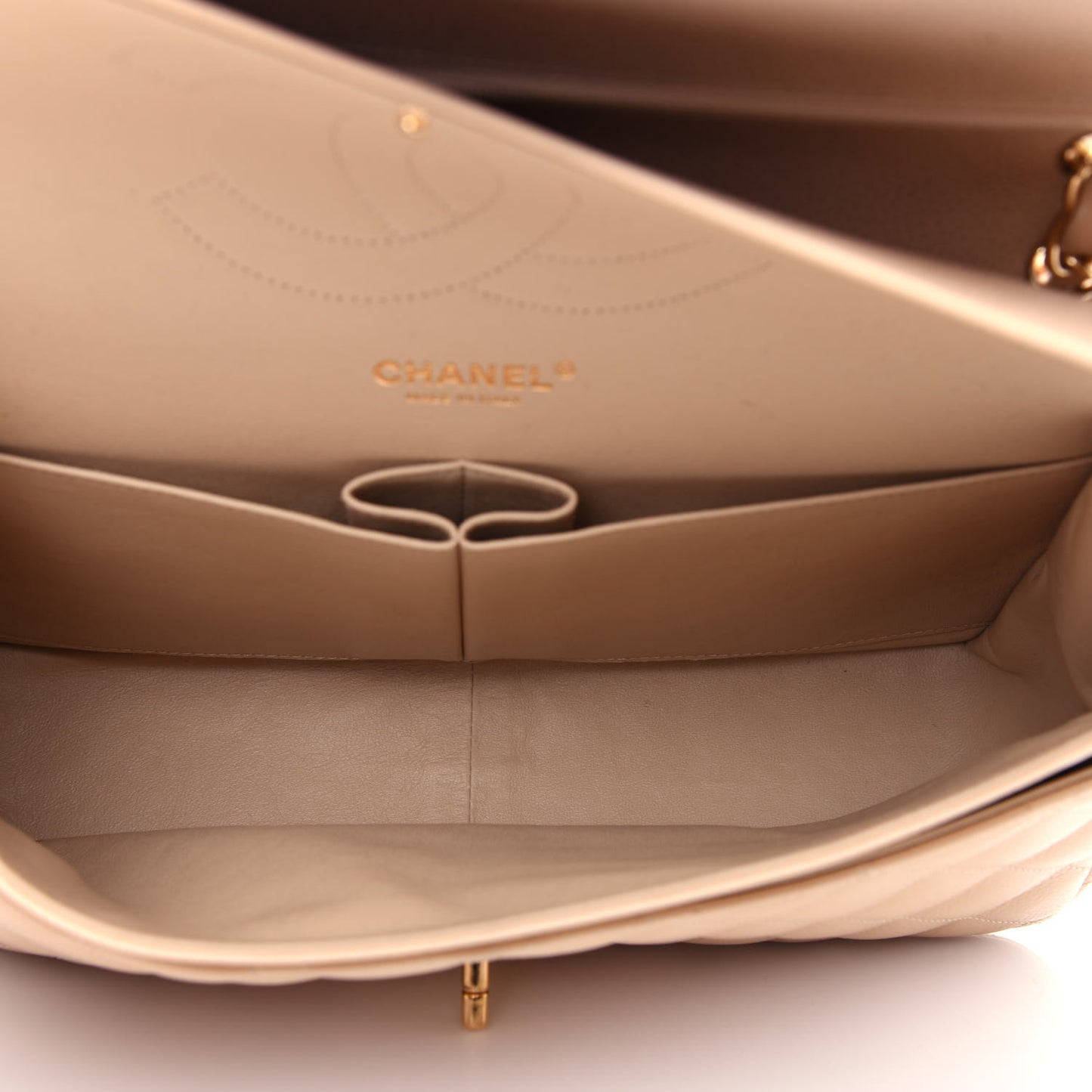 Caviar Quilted Jumbo Double Flap Light Beige